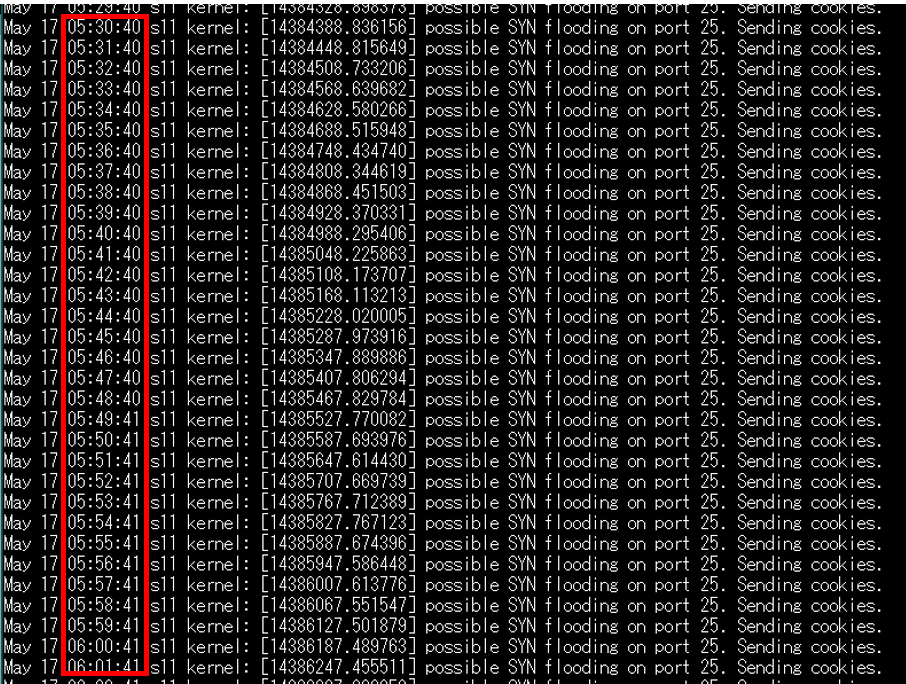 syslogで攻撃時間を確認