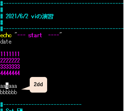 vi で2dd を押下して行削除